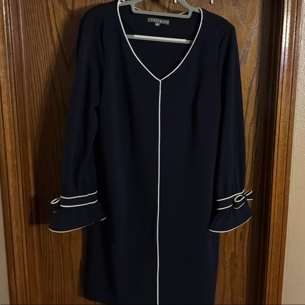 Dressbarn Navy and White Long Sleeve Dress